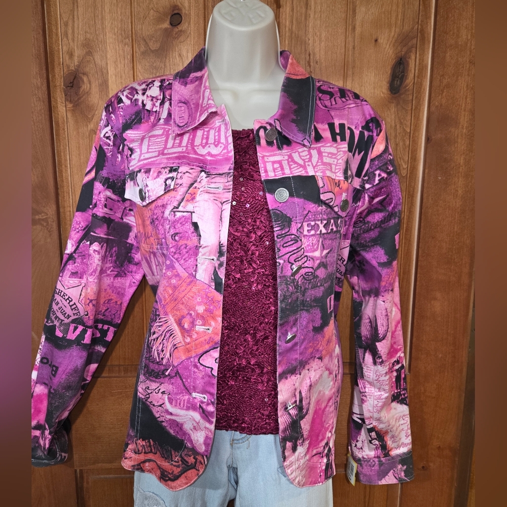 Vintage Vibrant Pink Graphic‎ Jean Jacket
